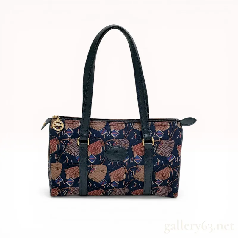 Longchamp Vintage Navy Canvas Novelty Print Shoulder Bag from auction in Atlanta, Georgia
