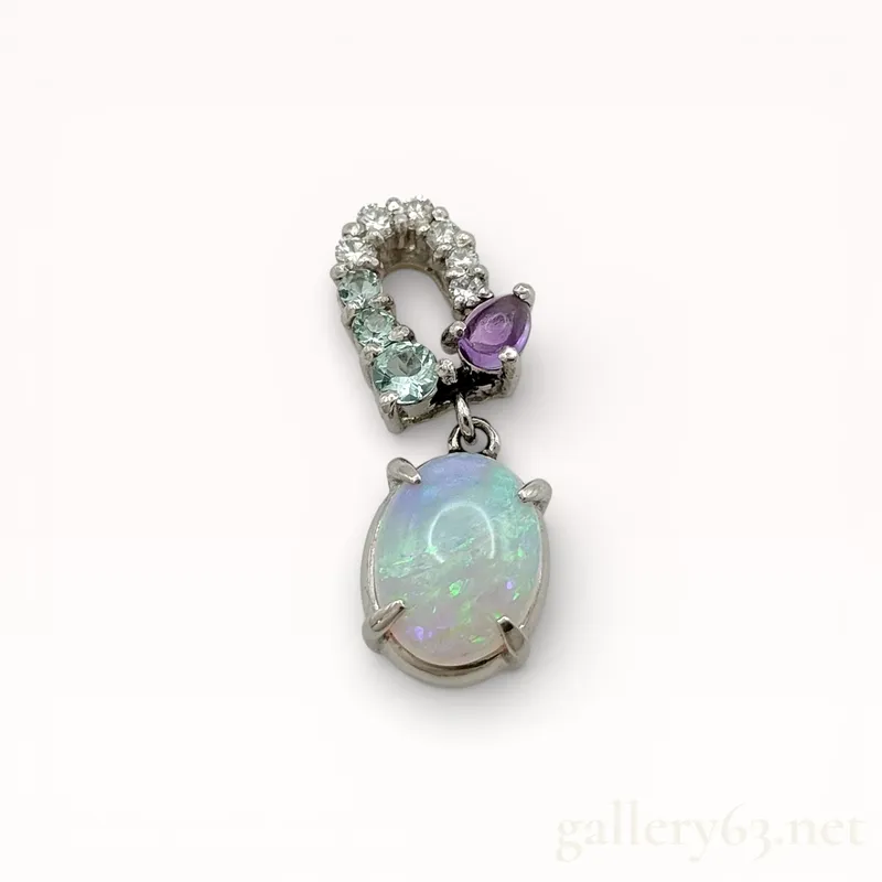 Platinum 1.28ct Opal, Amethyst, Aquamarine & Diamond Pendant from auction in Atlanta, Georgia