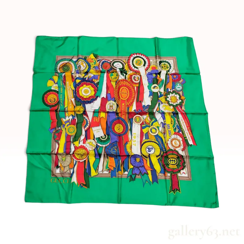 Vintage Gucci Equestrian Award Ribbons Silk Scarf 90 cm from auction in Atlanta, Georgia