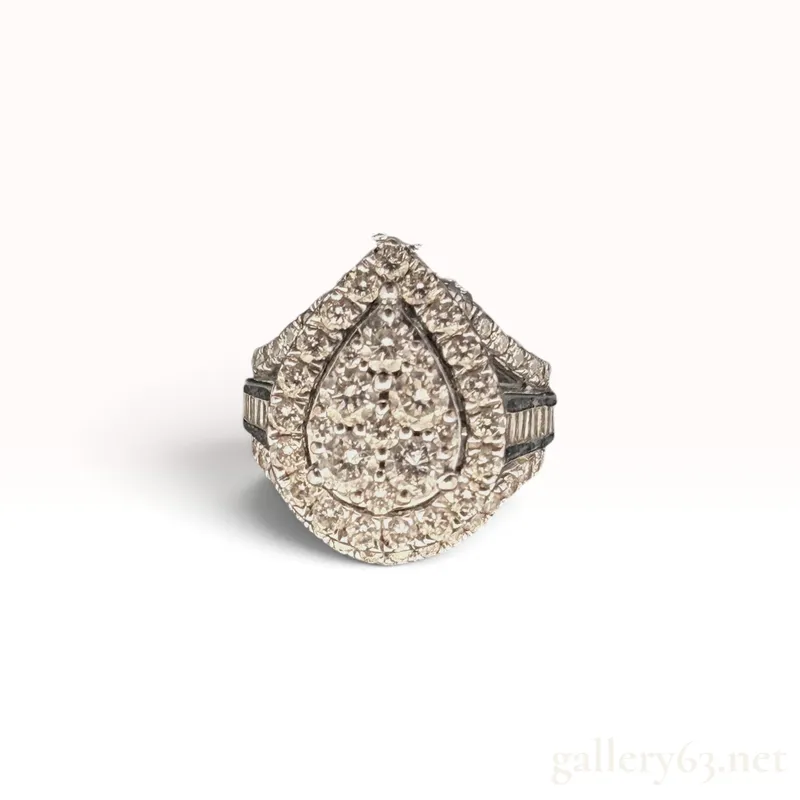 2.00ctw Natural Diamond 10K White Gold Pear Shaped Cluster Ring from auction in Atlanta, Georgia