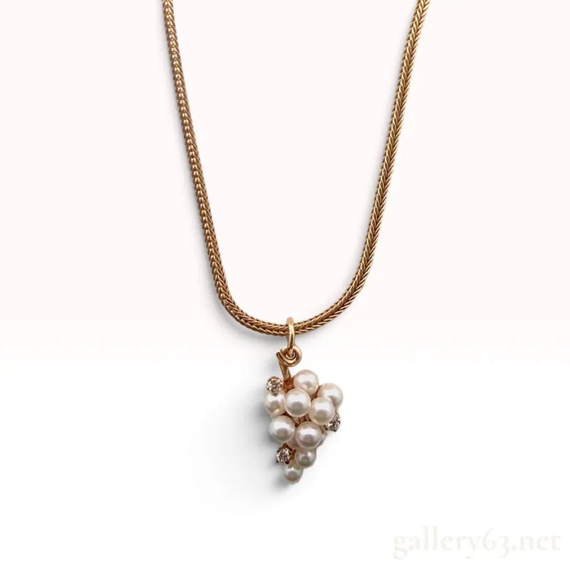 Vintage 14K Yellow Gold Cultured Pearl and Natural Diamond Grape Cluster Pendant Necklace from auction in Atlanta, Georgia