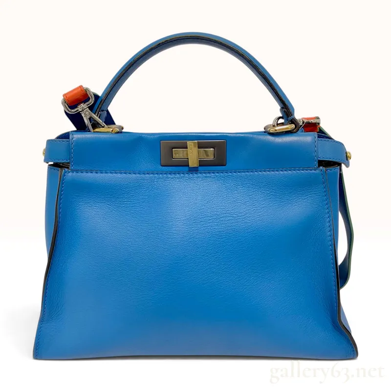 Fendi Peekaboo Teal Calfskin Leather Medium Bag with Multi-Colored Shoulder Strap from auction in Atlanta, Georgia