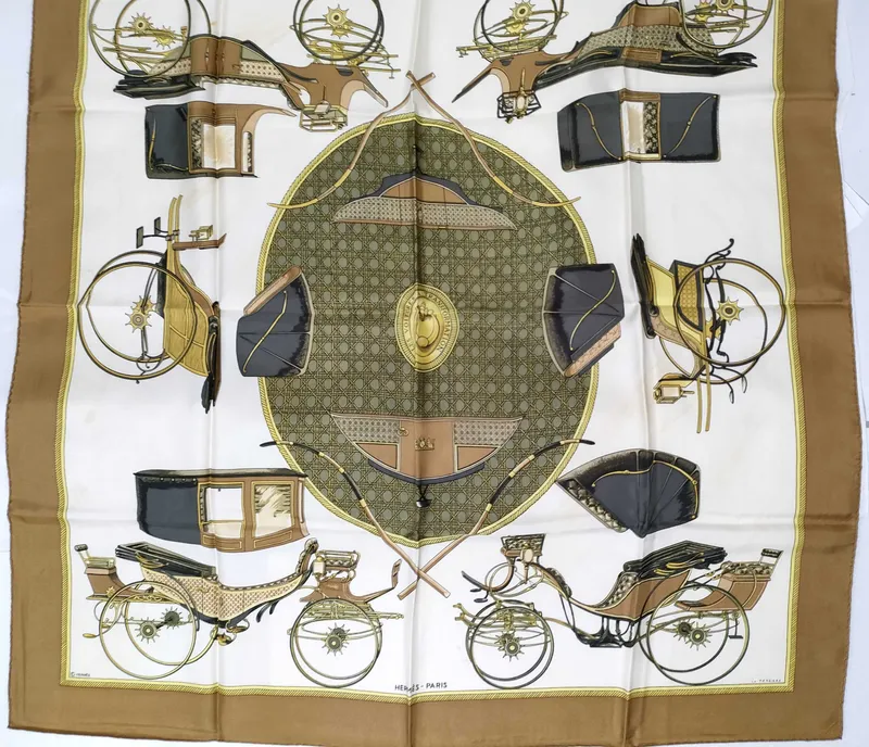 Vintage Hermes Les Voitures a Transformation Silk Carre 90 from auction in Atlanta, Georgia
