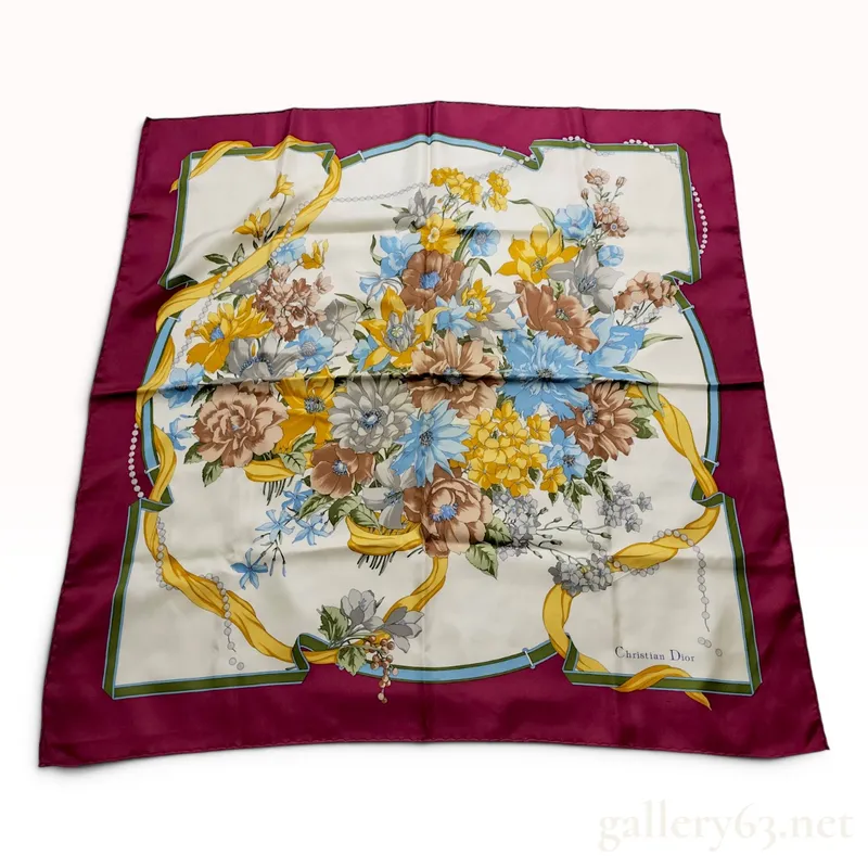 Vintage Christian Dior Floral Bouquet Silk Scarf from auction in Atlanta, Georgia