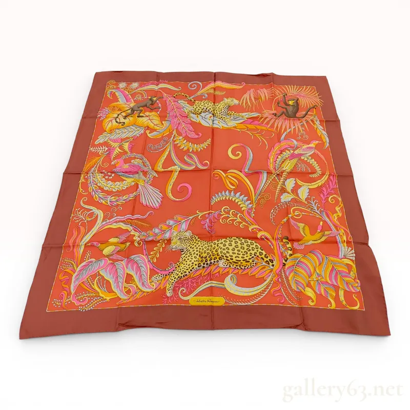 Salvatore Ferragamo Silk Twill Scarf with Jungle Wildlife Motif from auction in Atlanta, Georgia