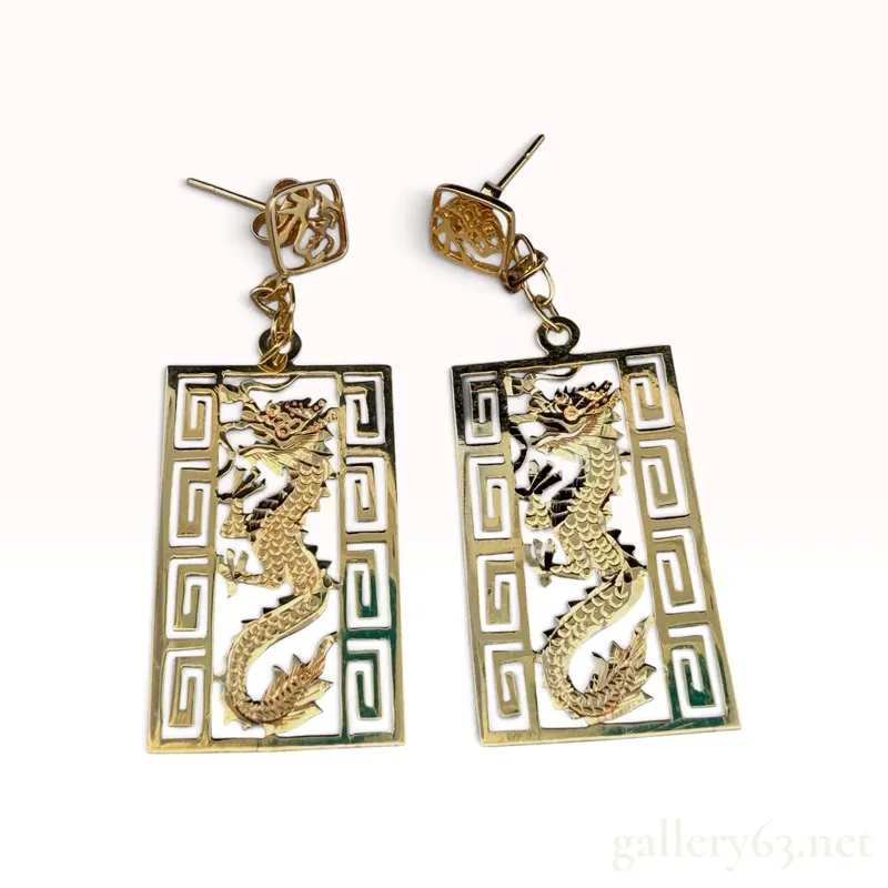 14k Yellow Gold Dragon Earrings from auction in Atlanta, Georgia