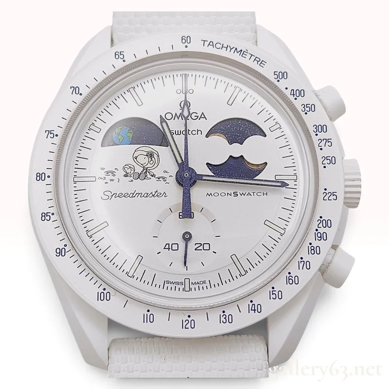 Omega x Swatch Snoopy MoonSwatch Mission to Earthphase White Bioceramic Wristwatch with Box from auction in Atlanta, Georgia