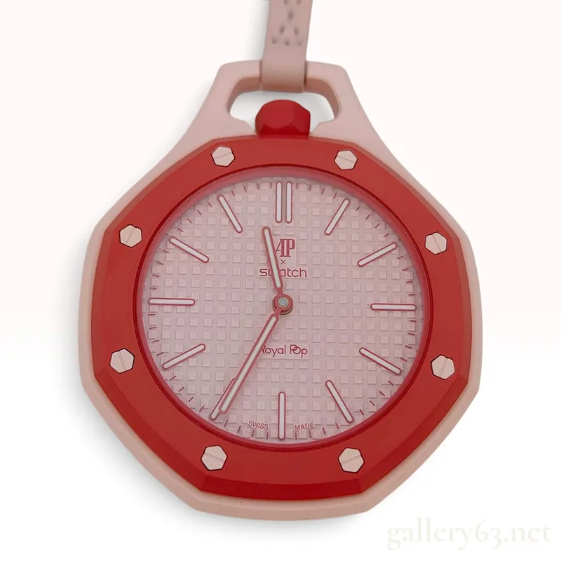 Audemars Piguet x Swatch Royal Pop Otto Rosso Pink Composite Pendant Watch with Box from auction in Atlanta, Georgia