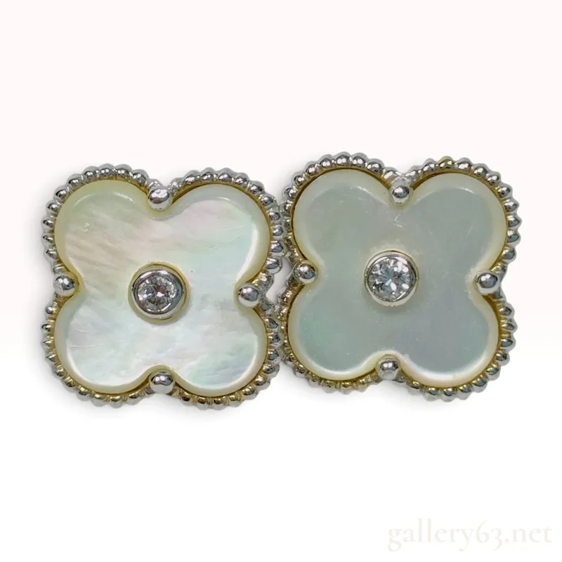18KWG Mother of Pearl and Natural Diamond Quatrefoil Stud Earrings from auction in Atlanta, Georgia
