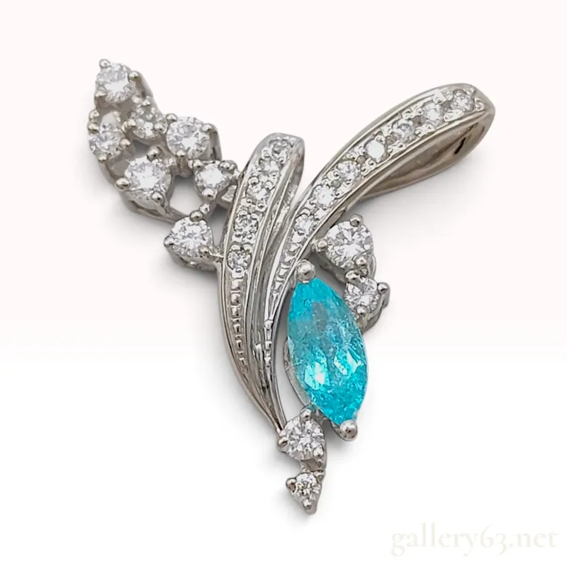 18KWG GIA Brazilian .40ct Paraiba Tourmaline and 0.46ctw Natural Diamond Pendant from auction in Atlanta, Georgia