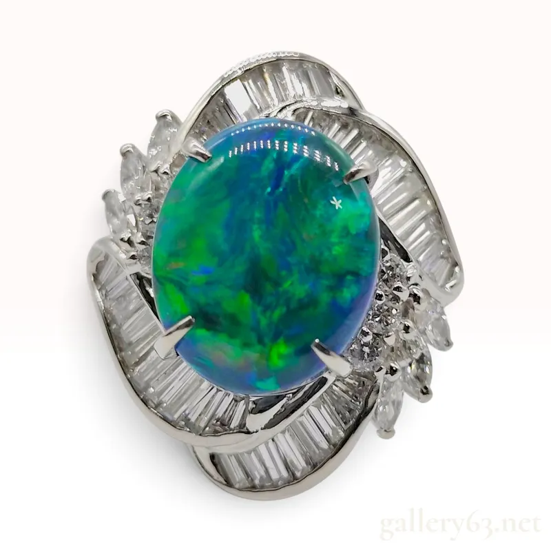 A Vintage Platinum 5.863ct Black Opal and 1.46ctw Natural Diamond Ballerina Ring Size 5.25 from auction in Atlanta, Georgia