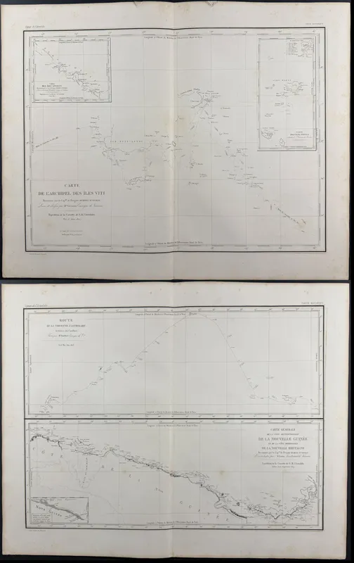 Dumont D'Urville - 4 Maps of Fiji, Vanikoro, Tonga, New Guinea, New Britain, Route of the Astrolabe from auction in Franklin, Tennessee