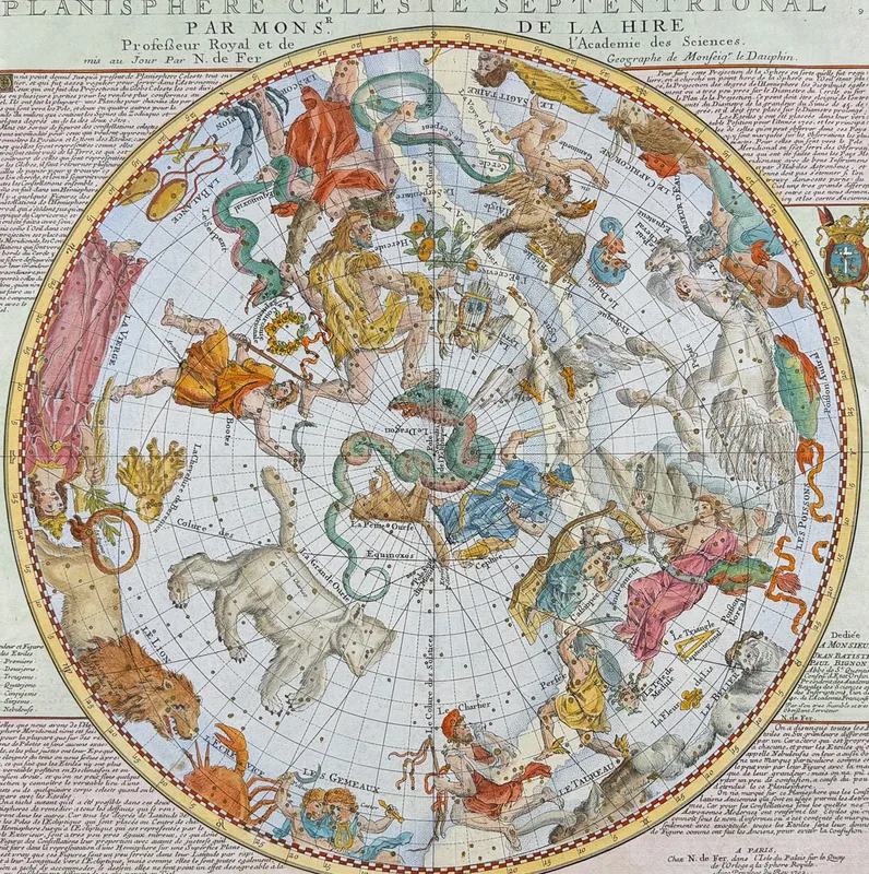 La Hire & De Fer - Celestial Chart of the Northern Hemisphere (Planisphere Celeste Meridional Par Monsr. De La Hire) from auction in Franklin, Tennessee