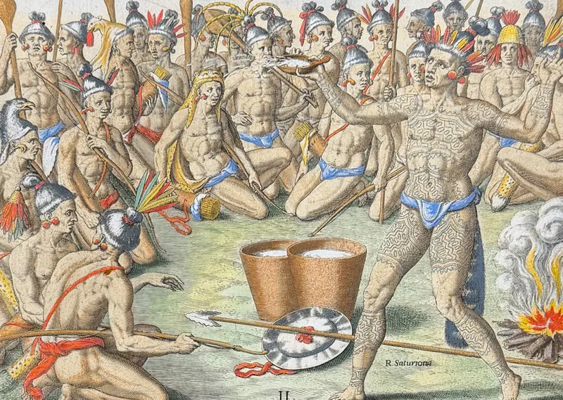 De Bry - Florida - Ceremonies performed by Saturioua before going out to war from auction in Franklin, Tennessee