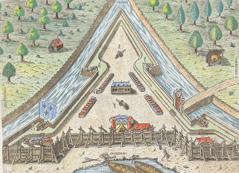 De Bry - Florida - Picture of Fort Caroline from auction in Franklin, Tennessee