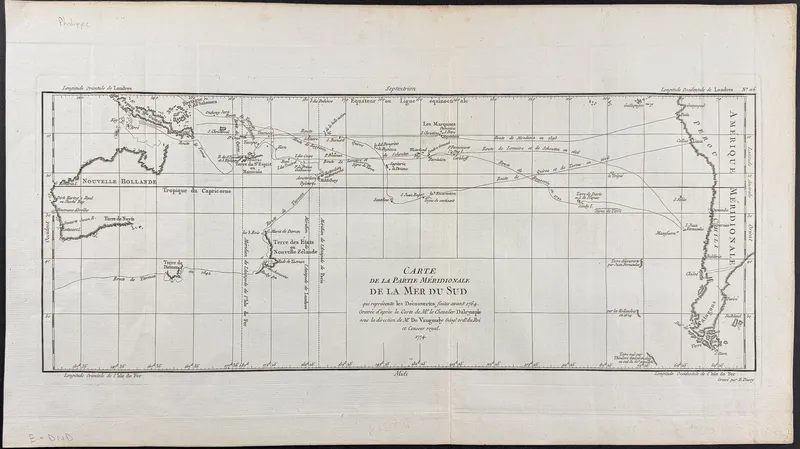 Dalrymple - Chart of the Pacific Ocean from New Holland (Australia), New Zealand, to South America from auction in Franklin, Tennessee