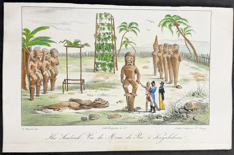 Arago, Hawaii - Sandwich Islands, View of the King's Morai at Kayakakoua [Iles Sandwich - Vue du Morai du Roi a Kayakakoua] from auction in Franklin, Tennessee