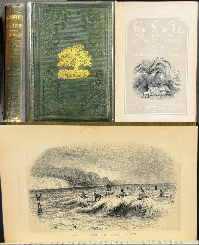 Cheever's Life in the Sandwich Islands - Volume with 6 Wood Engravings + Map (First Printed View of Surfing) from auction in Franklin, Tennessee