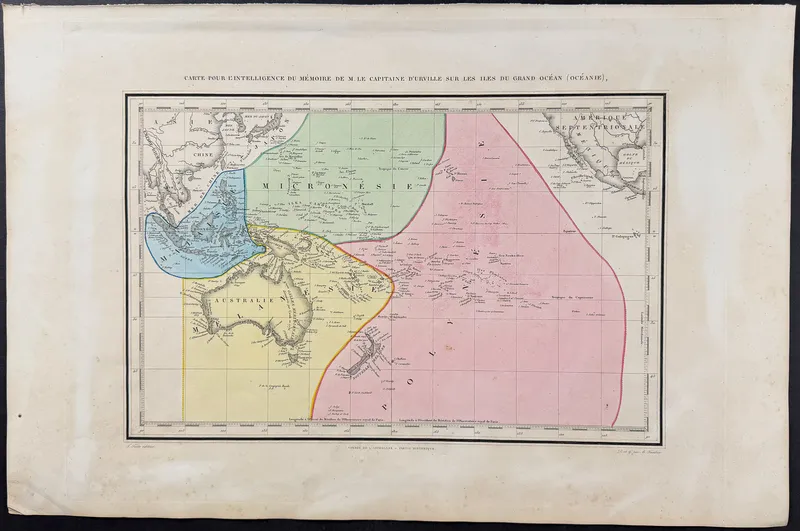 Dumont D'Urville - Chart of the Pacific Ocean with Australia, New Zealand, part of China & Americas from auction in Franklin, Tennessee