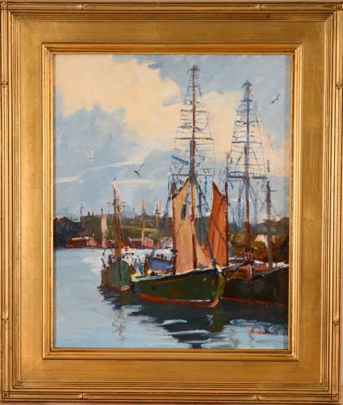 PAUL BEADEN HUDDER (1897-1991). GLOUCESTER DOCKS. from auction in Freeport, Maine