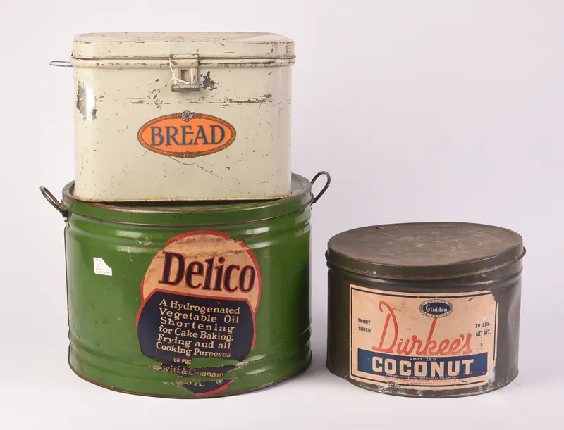 Three Large Vintage Food Tins. from auction in Freeport, Maine
