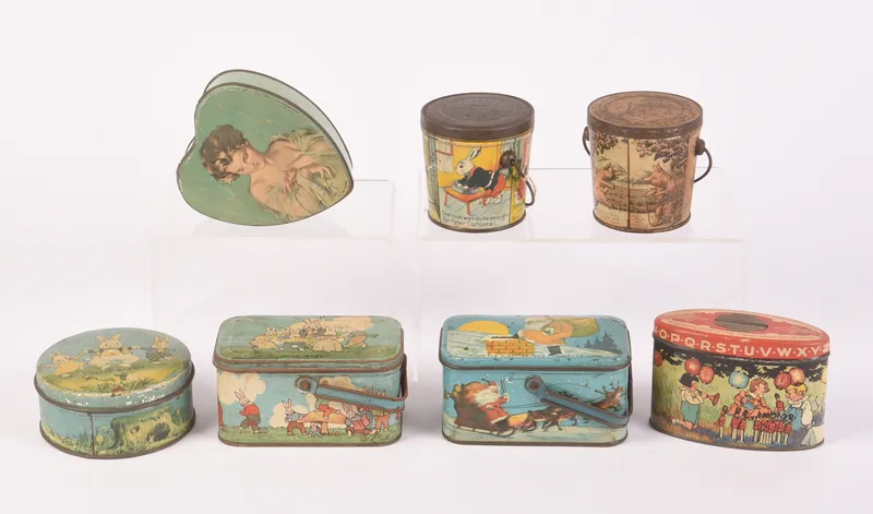 Group of Seven Vintage Tins. from auction in Freeport, Maine