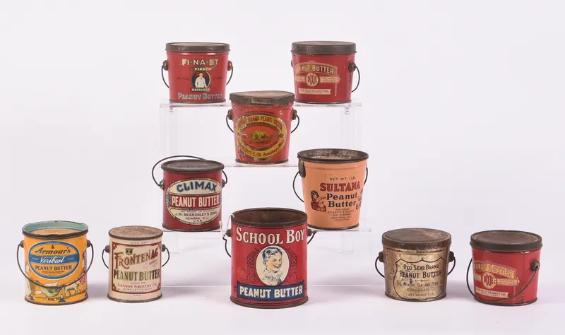 Ten Vintage Peanut Butter Tins. from auction in Freeport, Maine