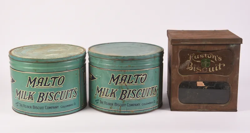 Three Large Vintage Biscuit Tins. from auction in Freeport, Maine