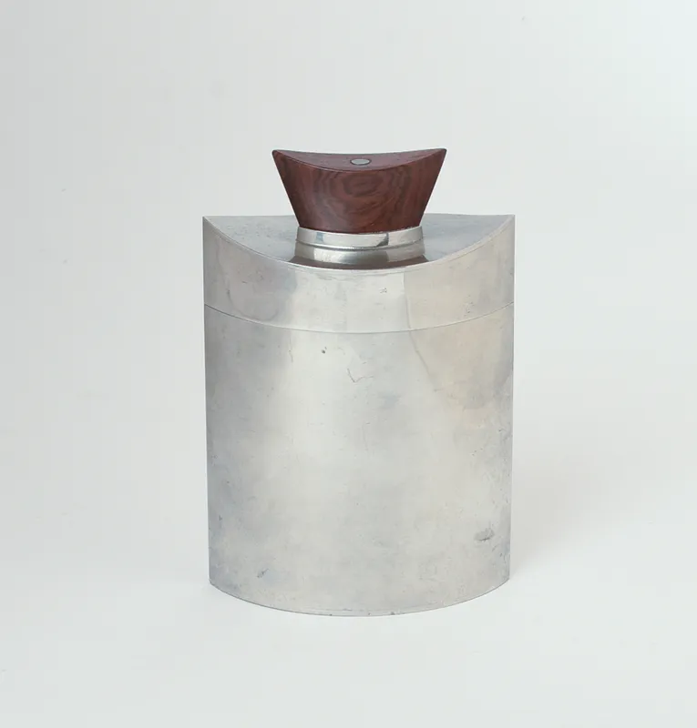 MID CENTURY MODERN PEWTER CONTAINER. from auction in Freeport, Maine
