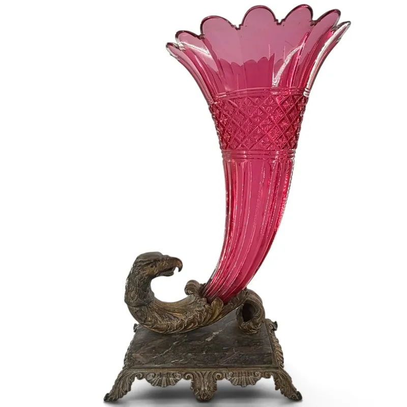 Pink Glass Eagle-Mounted Cornucopia Vase from auction in Aberdeen, Mississippi