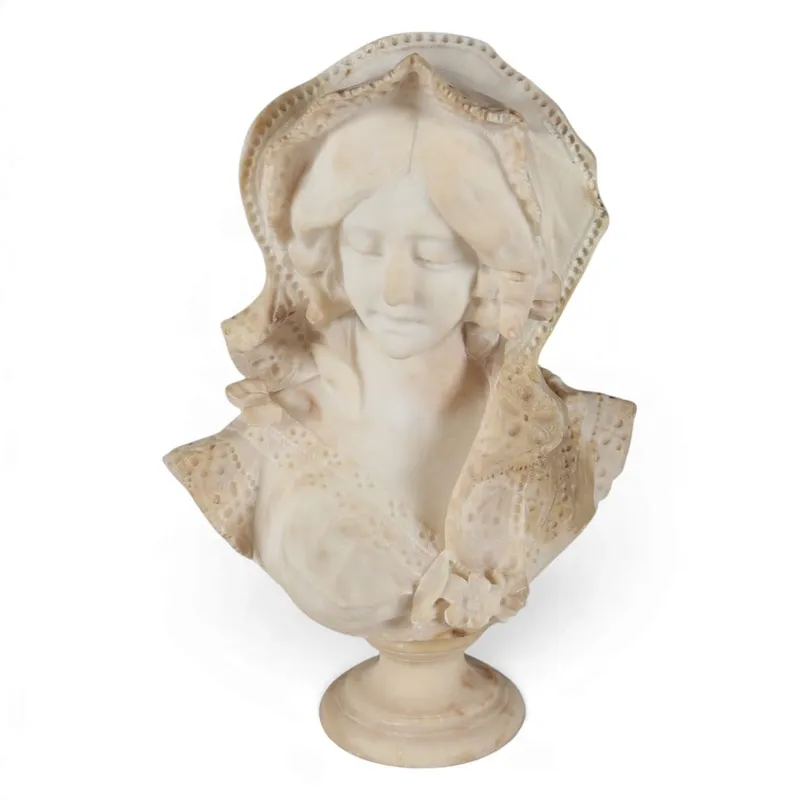 Carved Stone Bust of a Woman in Lace Bonnet from auction in Aberdeen, Mississippi