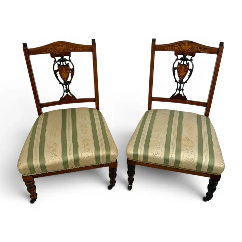 Pair Edwardian Inlaid Mahogany Chairs from auction in Aberdeen, Mississippi