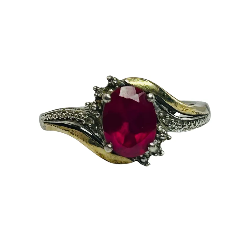 Sterling 10k Diamond Ruby Ring Sz 7 from auction in Ravenna, Ohio