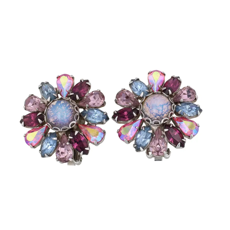 Weiss Vintage Silver Tone Rhinestone Aurora Borealis Earrings from auction in Ravenna, Ohio