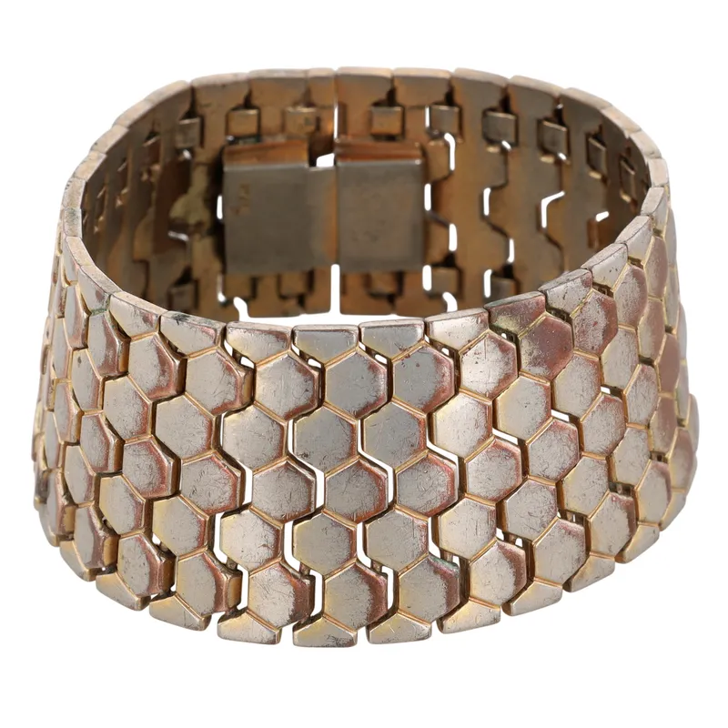 Trifari Silver Tone Honeycomb Large Bracelet from auction in Ravenna, Ohio