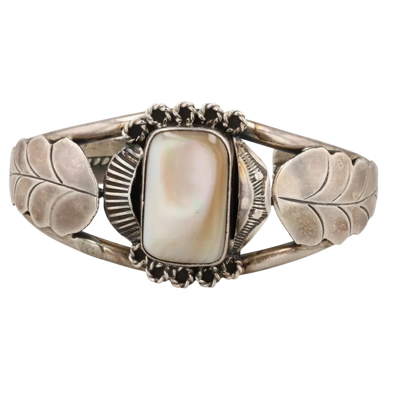 Signed Navajo Sterling Mother of Pearl Cuff Bracelet from auction in Ravenna, Ohio