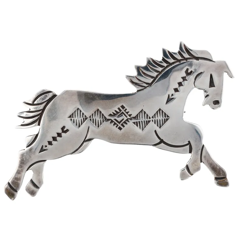 E. Willie Navajo Sterling Stamped Horse Brooch from auction in Ravenna, Ohio