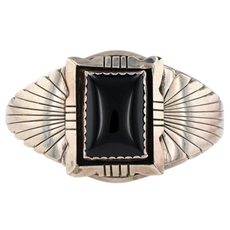 K. Martinez Navajo Sterling Onyx Cuff Bracelet from auction in Ravenna, Ohio