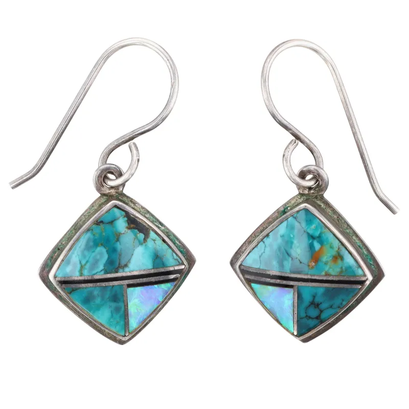 Cathy Webster Navajo Sterling Multistone Inlay Earrings from auction in Ravenna, Ohio