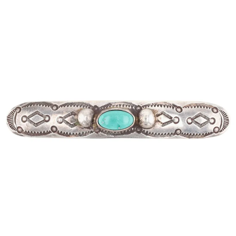 Vintage Navajo Sterling Turquoise Hand Stamped Hair Clip from auction in Ravenna, Ohio