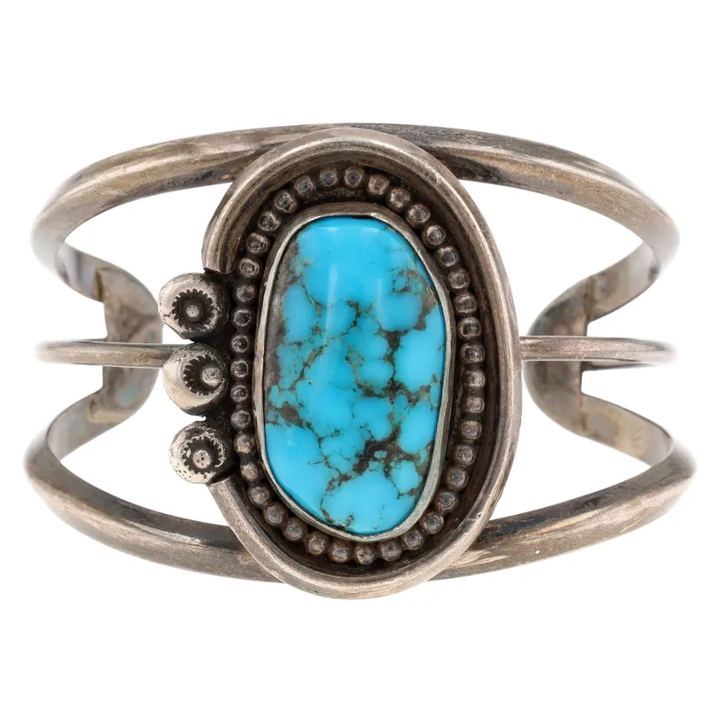Vintage Navajo Sterling Turquoise Cuff Bracelet from auction in Ravenna, Ohio