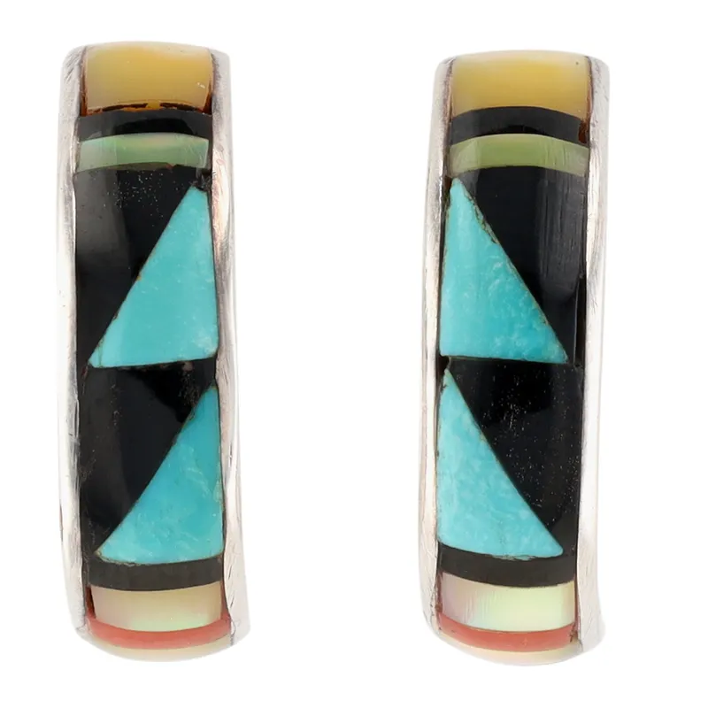 Delberta Boone Zuni Sterling Multi-Stone Inlay Earrings from auction in Ravenna, Ohio