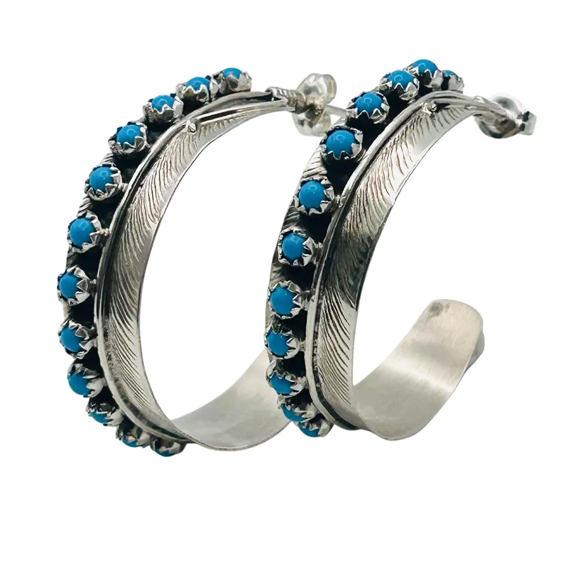 Chester Charley Navajo Sterling Kingman Turquoise Earring from auction in Ravenna, Ohio