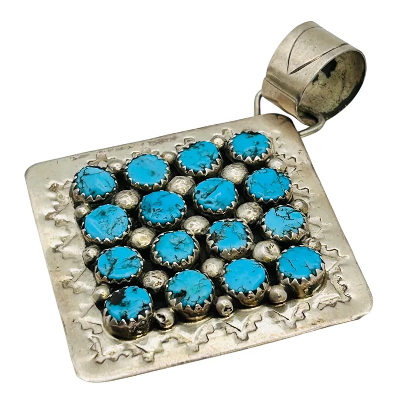 Darlene Begay Navajo Sterling Turquoise Cluster Pendant from auction in Ravenna, Ohio