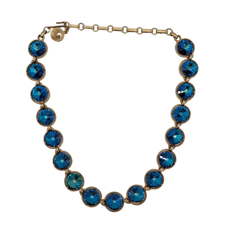 Lisner Gold Tone Blue Rhinestone Link Necklace from auction in Ravenna, Ohio