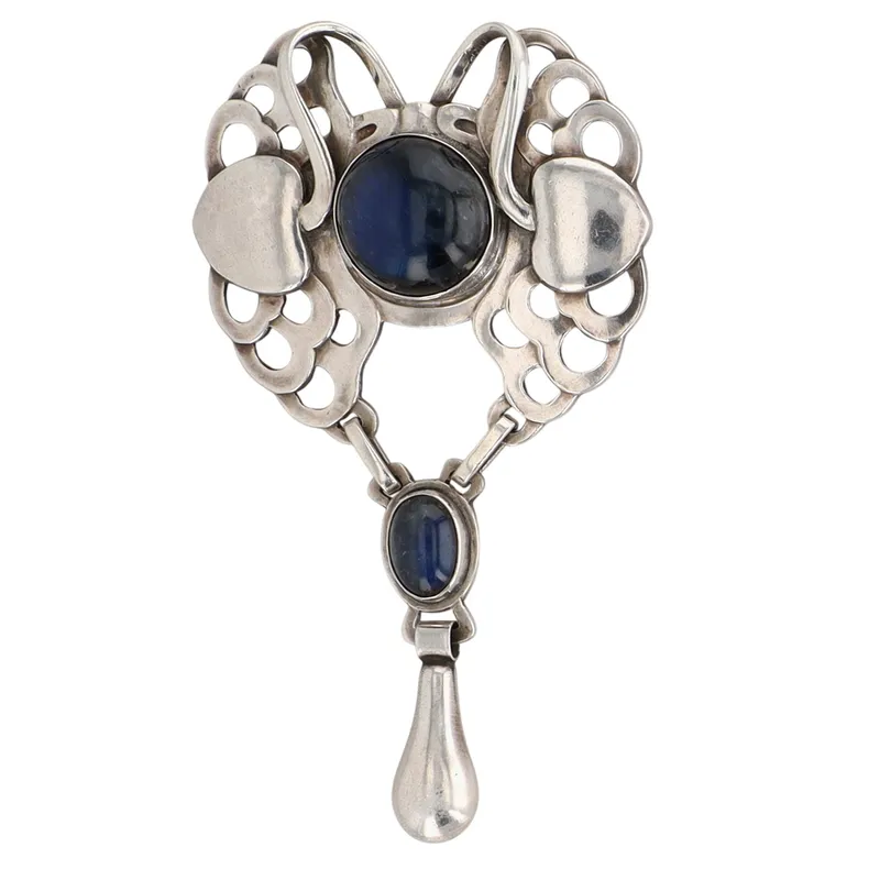 Georg Jensen Denmark Sterling Silver Moonstone Modernist Brooch Pendant from auction in Ravenna, Ohio