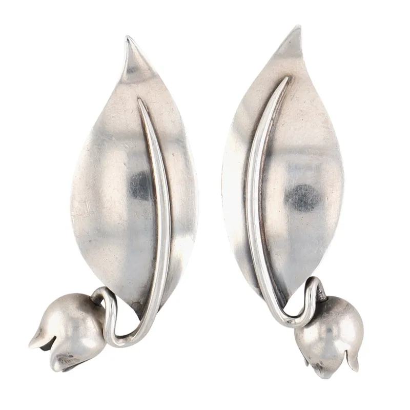 Mic Neugel Sweden Sterling Silver Leaf Blossom Earrings from auction in Ravenna, Ohio