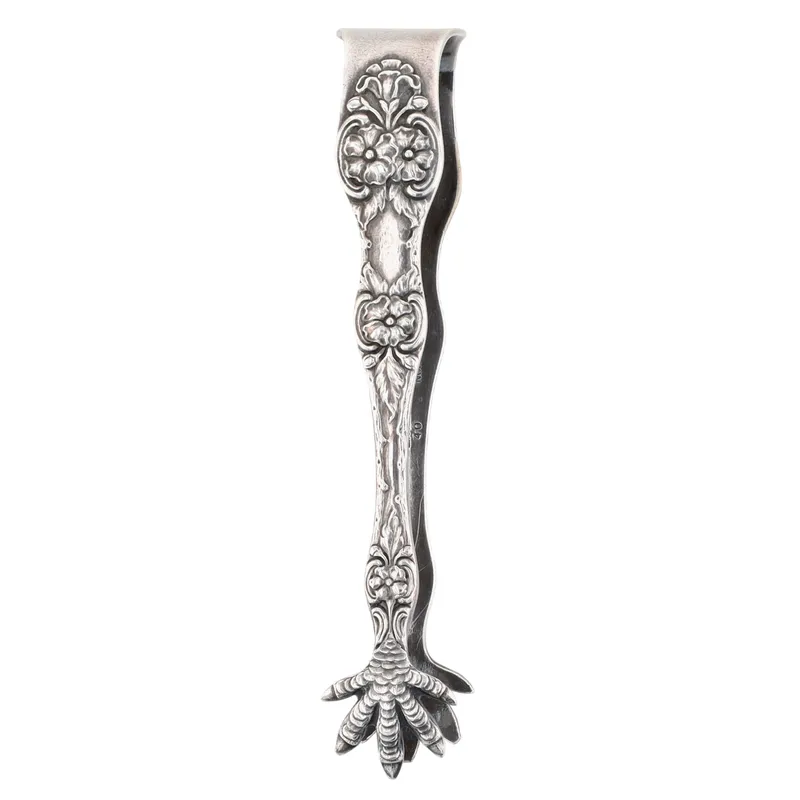 Thorvald Marthinsen Norway Electroplated Nickle Silver Floral Pressed Sugar Tongs from auction in Ravenna, Ohio