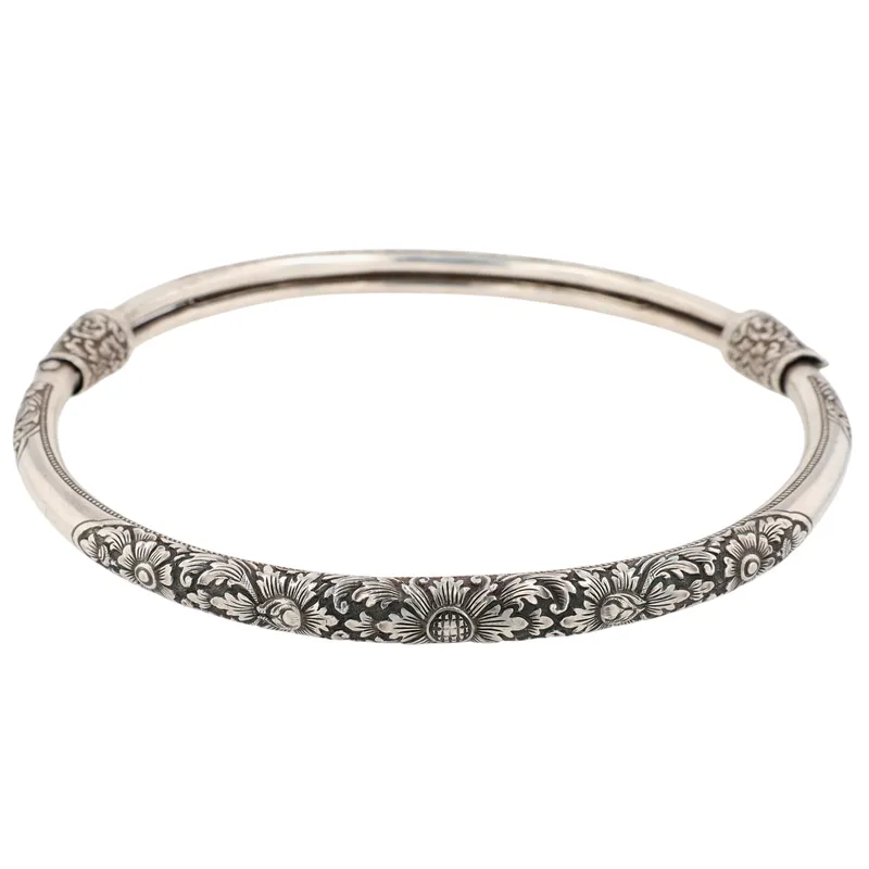 Rare European 800 Silver Floral Repousse Tube Collar Necklace from auction in Ravenna, Ohio