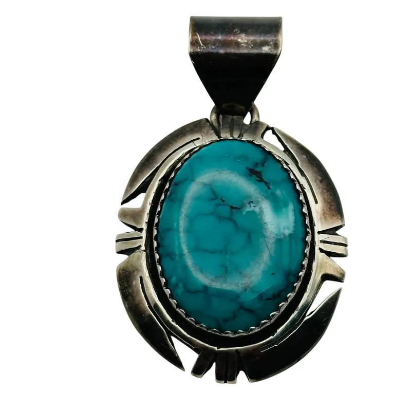 Bruce Wood Navajo Sterling Turquoise Pendant from auction in Ravenna, Ohio